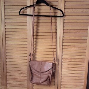 The Sak Brown Pebbled Leather Western Bohemian Tassel Flap Crossbody Handbag